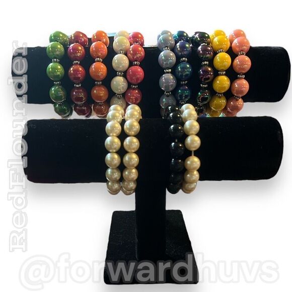 Colorful Big Round Plastic Beads Bracelet Collection - Vibrant Variety - Picture 4 of 12